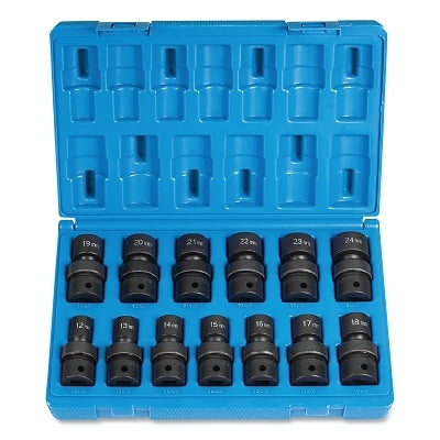 Impact Socket Set, 1/2 in Dr, Metric, 12-point, 12 mm to 24 mm, 13-Pc STD Length Universal