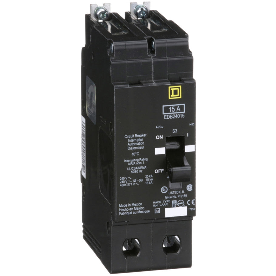 Mini circuit breaker, E-Frame, 15A, 2 pole, 480Y/277VAC, 25kA max, bolt on  TAA