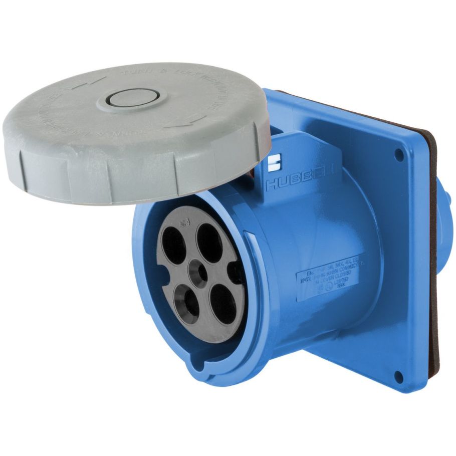 Pin and Sleeve Receptacle, Watertight, Single, 30A, 3-Phase, 250V, 3P4W, Blue