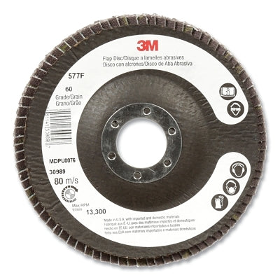 3M 051141-30987 Flap Disc 577F, 4.5 in dia, 36 Grit, 0.875 in arbor, 13300 RPM