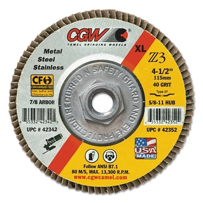 Premium Z3 Reg T29 Flap Disc, 7 in dai, 40 Grit, 5/8 in-11 Arbor, 8,600 RPM