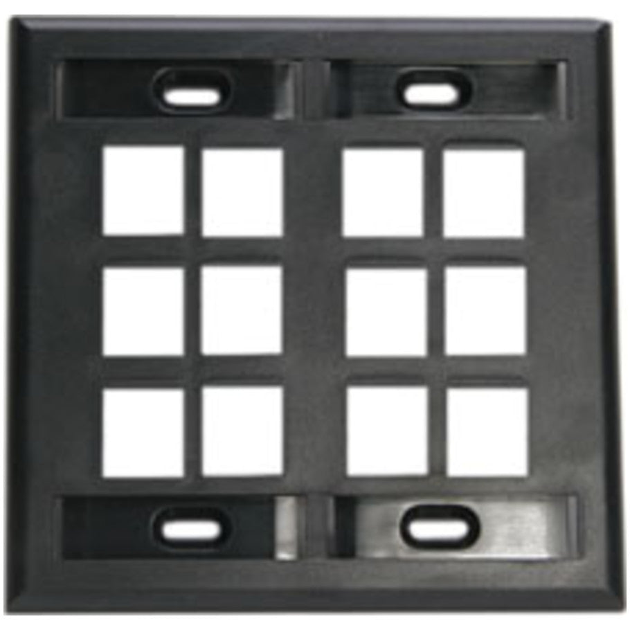Dual-Gang QUICKPORT Wallplate with ID Windows, 12-Port, Black