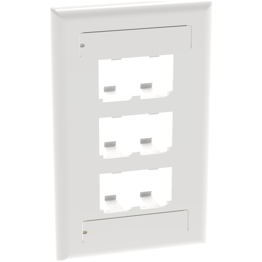 Mini-Com Classic Series, 1 Gang, Vertical Faceplate, 6-Port, White