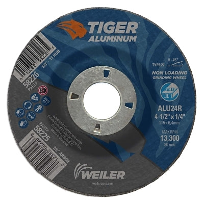 Aluminum Combo Wheels, 4 1/2 in Dia, 7/8 in Arbor, Type 27, 24 Grit, Alum. Oxide