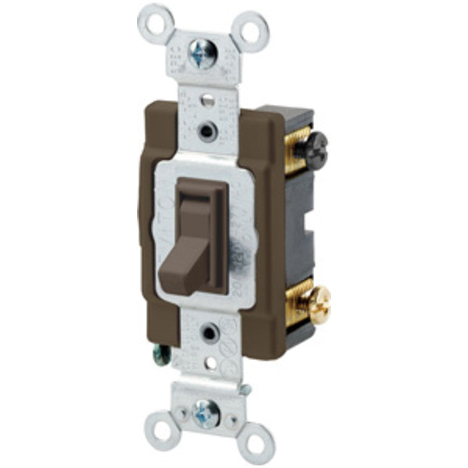 Commercial Grade Toggle Framed AC Quiet Switch, 4-Way, 15A, 120/277V, Side Wired, Brown