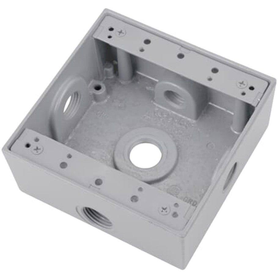 Red-Dot Weatherproof Box, Aluminum Die Cast, (7) 1/2 in. Standard/Side Threaded Hubs, 2-Gang, 2-1/16 in. Deep