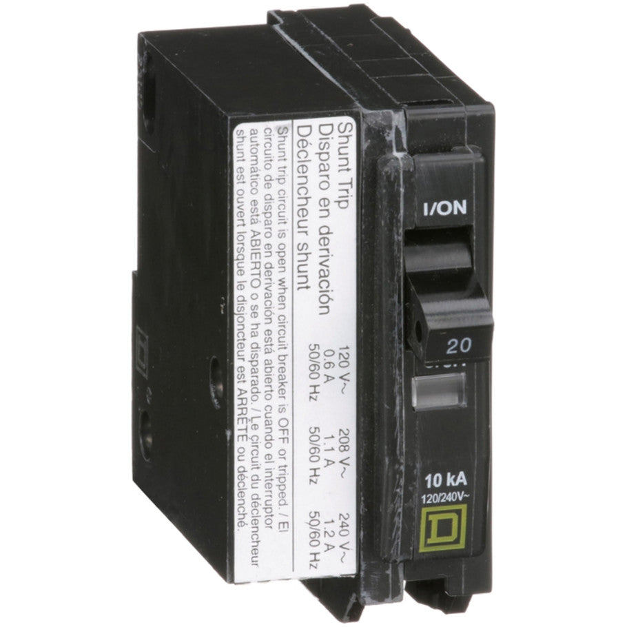 QO Miniature Circuit Breaker, Plug-In, Shunt Trip, 10kA, 120/240 Vac, 1-Pole, 20A