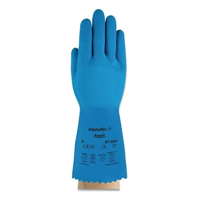AlphaTec 87-029 Natural Latex Rubber Glove, Size 8, Blue