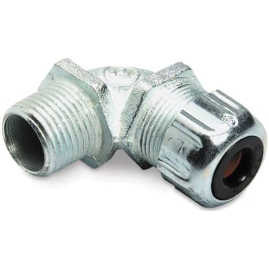 Strain Relief Cord Connector, Malleable Iron, 90  176;, Flexible Cord, Insulated 105  176;C, 1/2 in., 0.375 to 0.500 in.