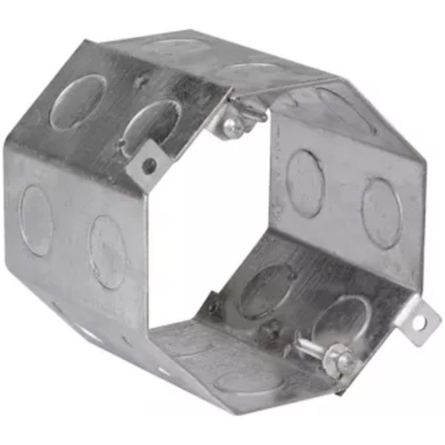Octagon Concrete Box, 4 in. Diameter, Steel, 3-1/2 in. D, 1/2   3/4 in. KO Double Row