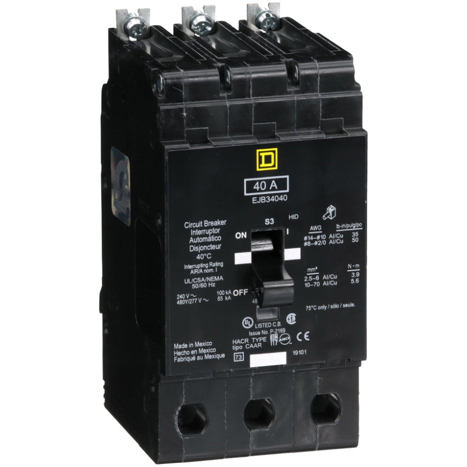 Mini circuit breaker, E-Frame, 40A, 3 pole, 480Y/277VAC, 100kA max, bolt on  TAA