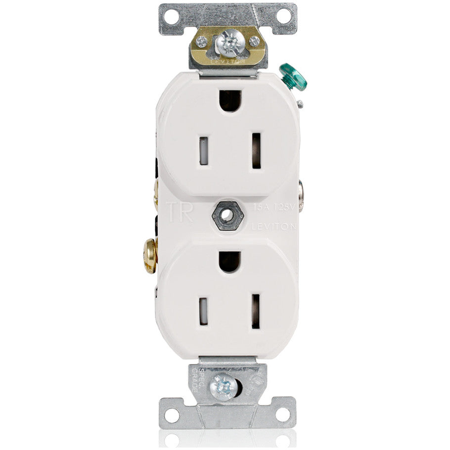 Straight Blade Receptacle, Self-Grounding, 15A, 125V, 2-Pole, 3-Wire, NEMA 5-15R, 14 to 10 AWG, Side Wired, White