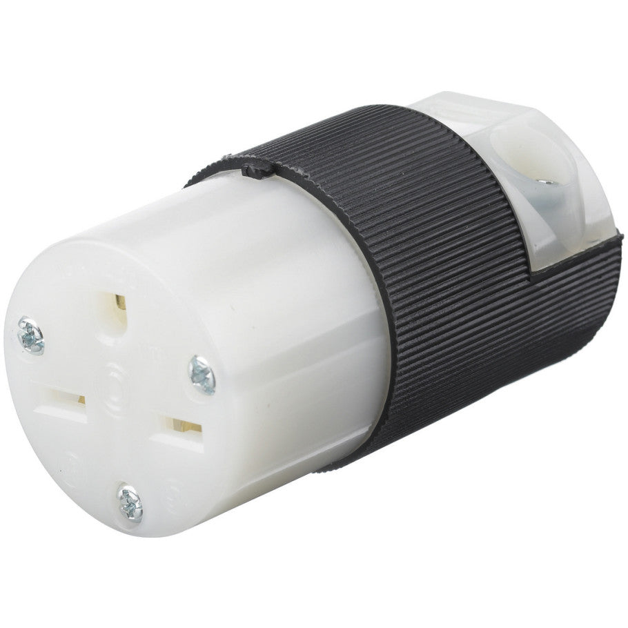 Insulgrip Straight Blade Connector Body, 15A, 250V, 2P3W, Cord Dia. 0.230 to 0.720 in., Black/White