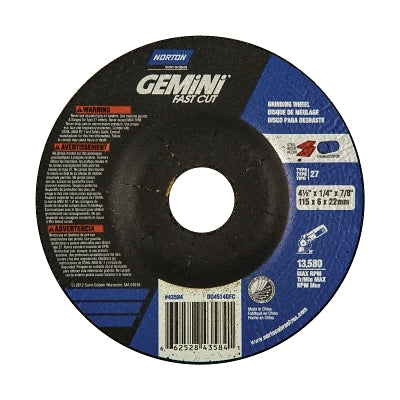 Grinding Wheels, Aluminum Oxide, 4 1/2" Dia, 7/8" Arbor, 1/4 in Thick, 24 Grit