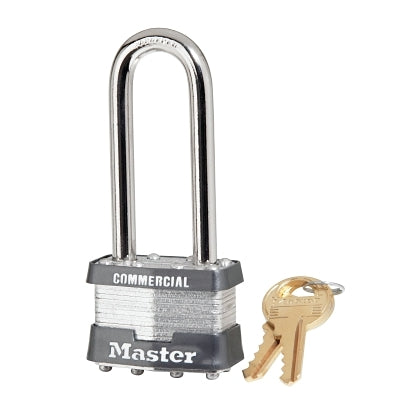 No. 1 Laminated Steel Padlock, 5/16 in dia, 3/4 in W x 15/16 in H Shackle, Silver/Gray, Keyed Alike, Keyed 2396