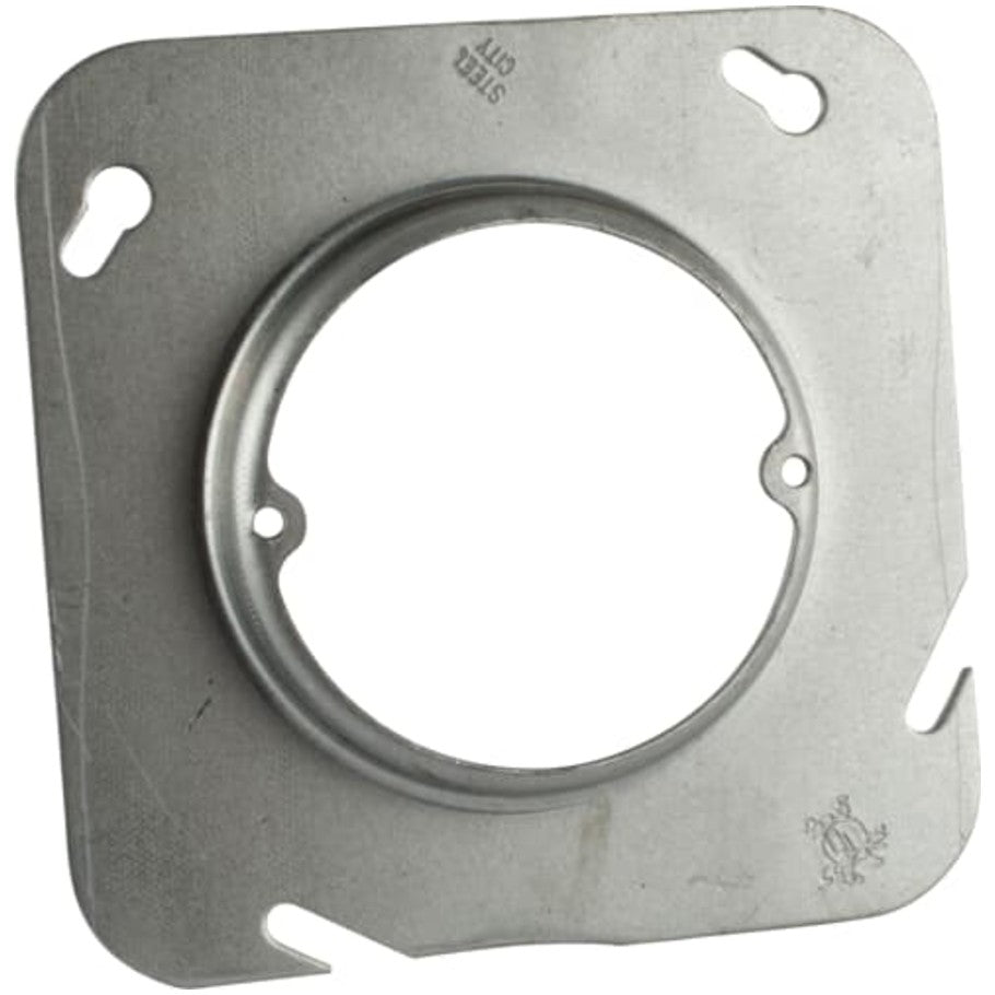 4-11/16 in. Square Box Cover, Steel, 5/8 in. Raised, Center Blanked with Tapped Ears on 2-23/32 in. Centers