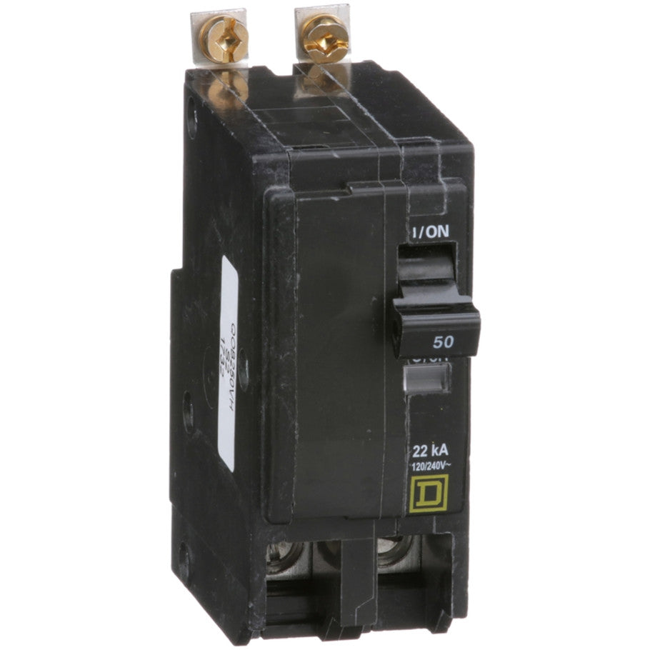 QOB Miniature Circuit Breaker, High Interrupting Capacity, Bolt On, 2 Pole, 50A, 120/240 Vac, 22kA