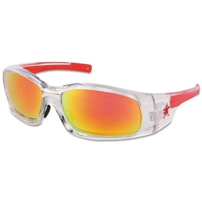 Swagger Safety Glasses, Fire Mirror Lens, Duramass Hard Coat, Clear/Red Frame