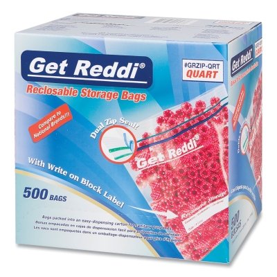 Double Zipper Reclosable Bags, 7 in x 8 in, 1.75 mil, Quart