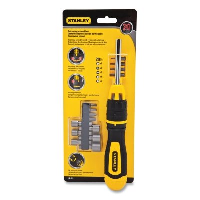 Multi-Bit Ratcheting Screwdriver Set, Magnetic, Black/Yellow, 20 Piece