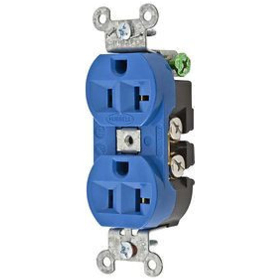 Hubbell-Pro Straight Blade Duplex Receptacle With Finder Groove Face, Heavy Duty, 20A, 125V, 2P3W, Blue