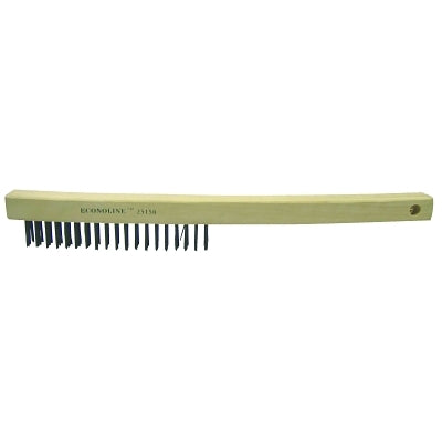 Curved Handle Scratch Brush, 13-1/2 in, 3 x 19, Steel Bristle, Curved Wood Handle