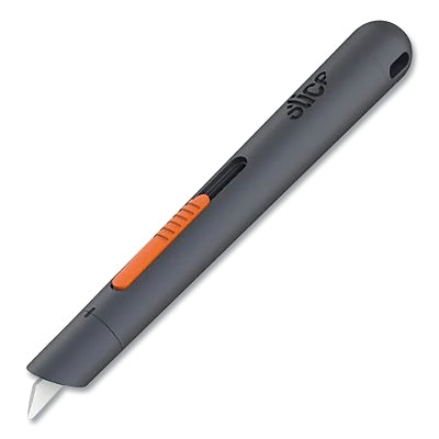 Auto-Retractable Pen Cutter, 5 in L, Fixed Blade, Ceramic, Plastic Handle, Gray