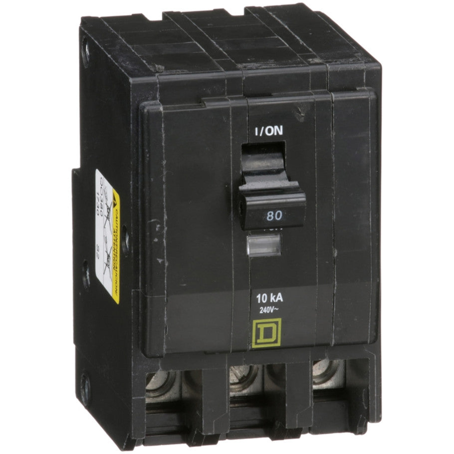 QO Miniature Circuit Breaker, Plug-In, 10kA, Common Trip, 240 Vac, 3-Pole, 80A