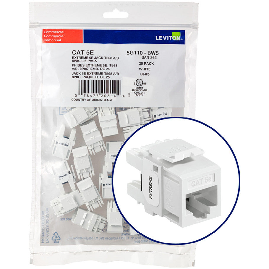 eXtreme Cat 5e QuickPort Connector Quickpack, White 25 Pack