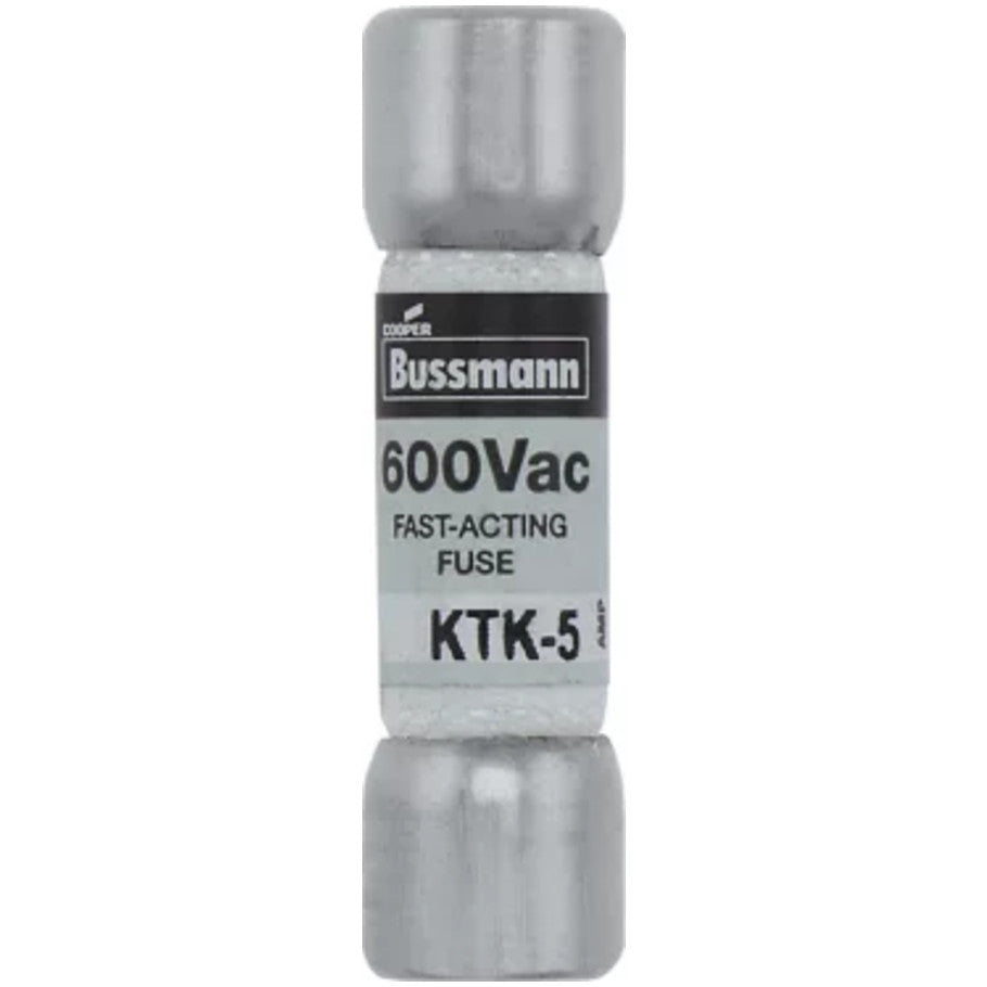 KTK Series Fast Acting Supplemental Fuse, 5A, 600V, 13/32 x 1-1/2 in., Color Code Black
