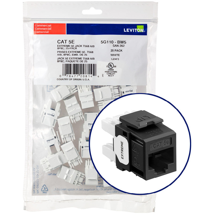 QuickPort GigaMax Cat 5e  Component-Rated UTP Connector, Black, 25 Pack