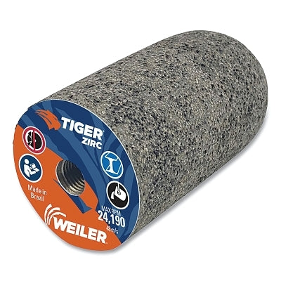 Tiger Grinding Plug, 1-1/2 in dia x 3 in Thick x 3/8 in-24 Arbor, 20 Grit, Zirconia Alumina, Type 18R, 12 EA/BX