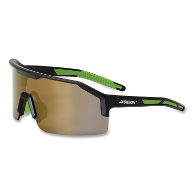 Maxview+ Safety Glasses, Gold Mirror, Polycarbonate, Hard Coated, Anti-Scratch, Black Half Frame, Black/Green Temple