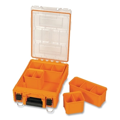 MODbox Compontent Box, Tall, Half Width, 4 Compartments, 10.9 in L x 15.5 in W x 5.2 in H, Orange