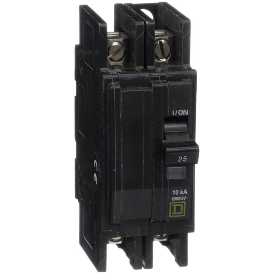 QOU Miniature Low Ampere Circuit Breaker, Unit-Mount, 10kA, 120/240 Vac, 2-Pole, 25A