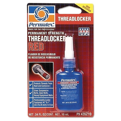Permatex Permanent Strength Red Threadlocker, 10 mL, 3/8 in to 1 in