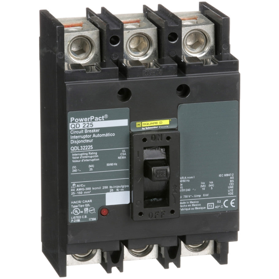 PowerPact Molded Case Circuit Breaker, Q-Frame, Thermal Magnetic, Unit Mount, 25kA, 240 Vac, 3-Pole, 225A