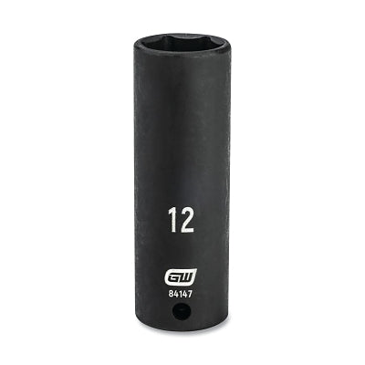 Impact Socket, 1/4 in Drive Size, 12 mm Opening Size, 6-point, Deep Length