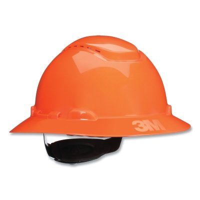 3M H-806SFV-UV SecureFit Pressure Diffusion Ratchet Suspension w/UVicator Hard Hats and Caps, Full Brim, Vented, Orange