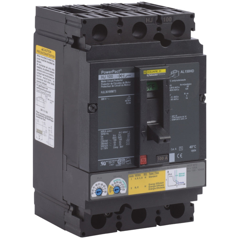 PowerPact Electronic Motor Circuit Protector (MCP), H-Frame, Unit Mount, 25kA, 600 Vac, 3-Pole, 100A