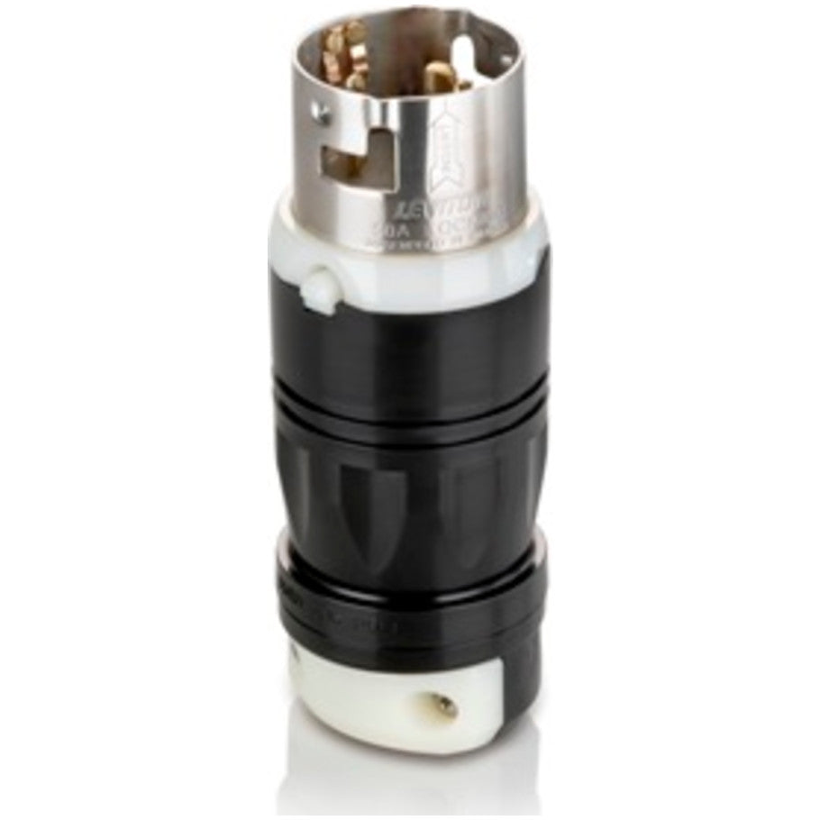 Leviton Black   White 50A 125/250V 3P4W California Style Non-NEMA Locking Plug, Black and White