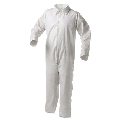 A35 Economy Liquid and Particle Protection Coveralls, Zipper Front/Open Wrists/Ankles, White, Med