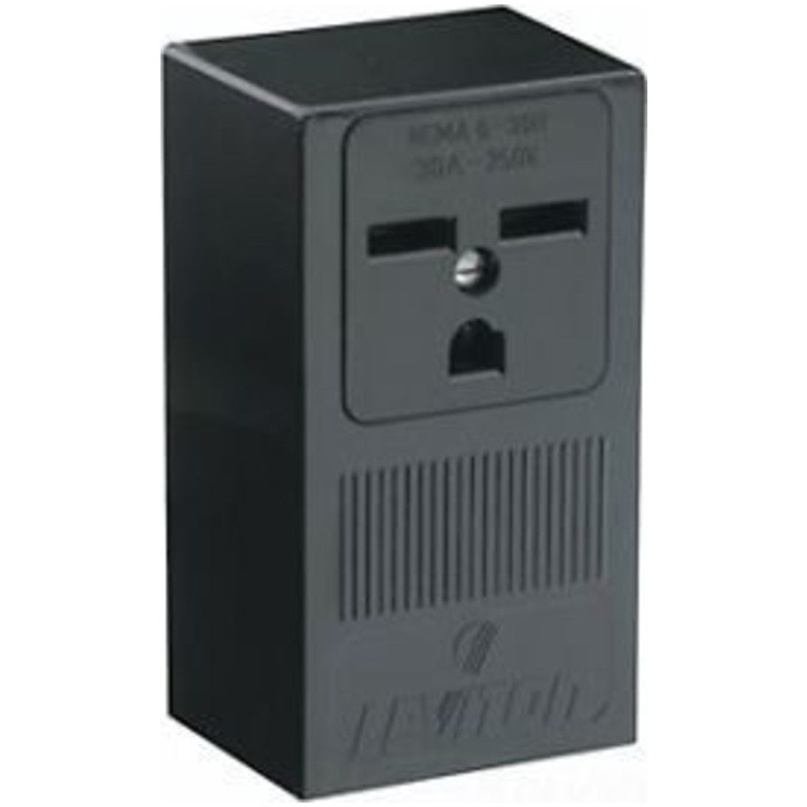 Industrial Grade Straight Blade Receptacle, Surface-Mount, 30A, 250V, 2P3W, NEMA 6-30R, Side Wired, Black