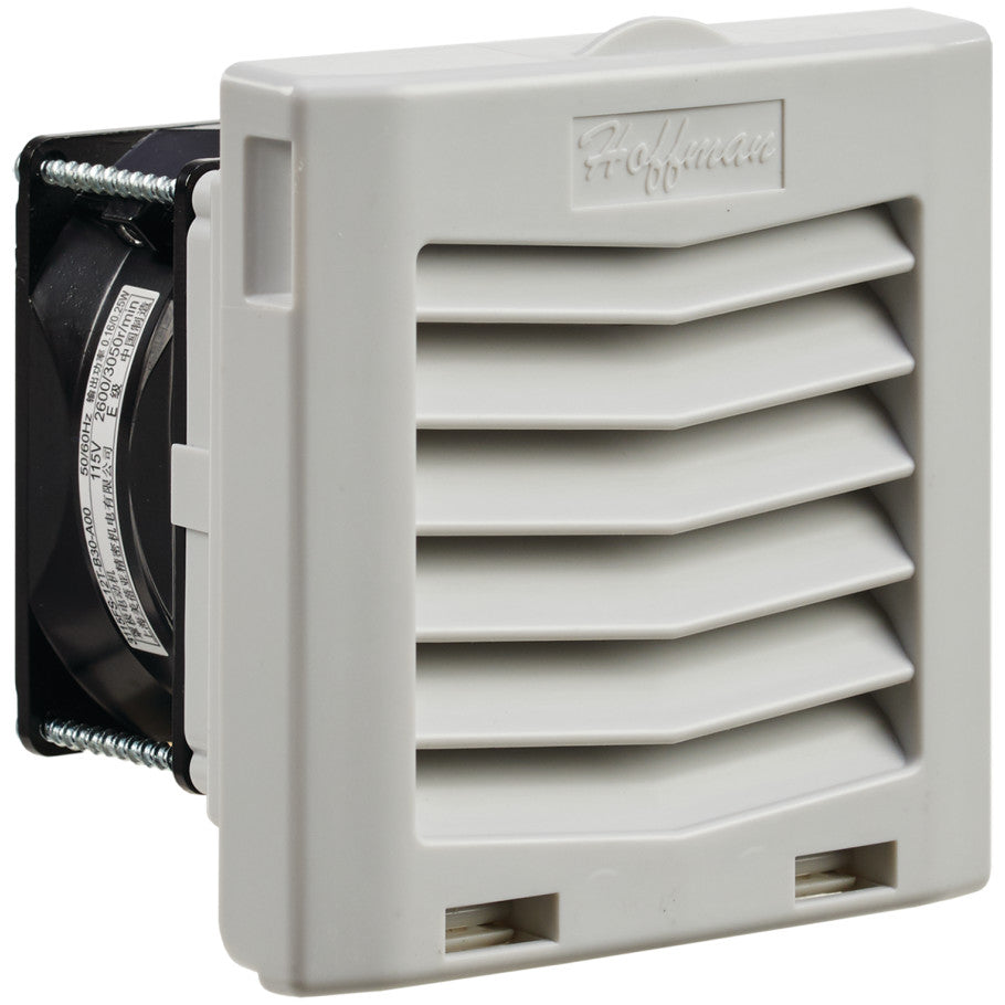 HF Side-Mount Filter Fan, Plastic, 115V, 0.1A, 8.5/7.0W, 21 CFM, 4.42 H x 4.44 W x 3.65 in. D, Light Gray