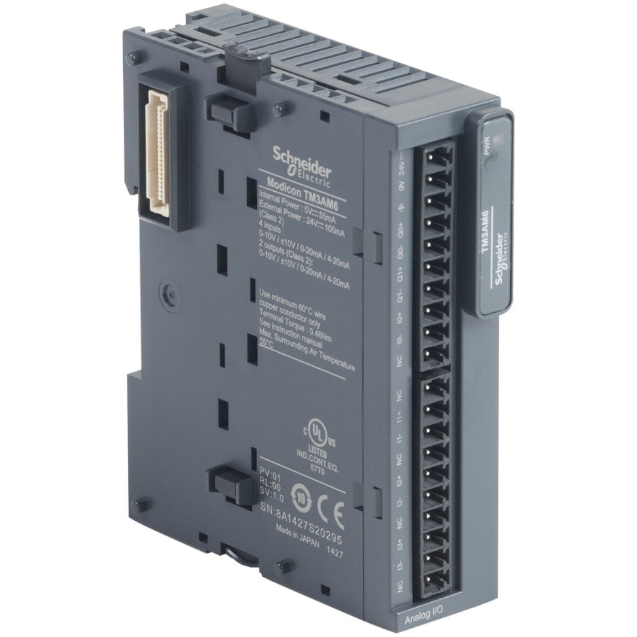 Input/output analog module, Modicon TM3, 4 inputs, 2 output (screw) 24 VDC