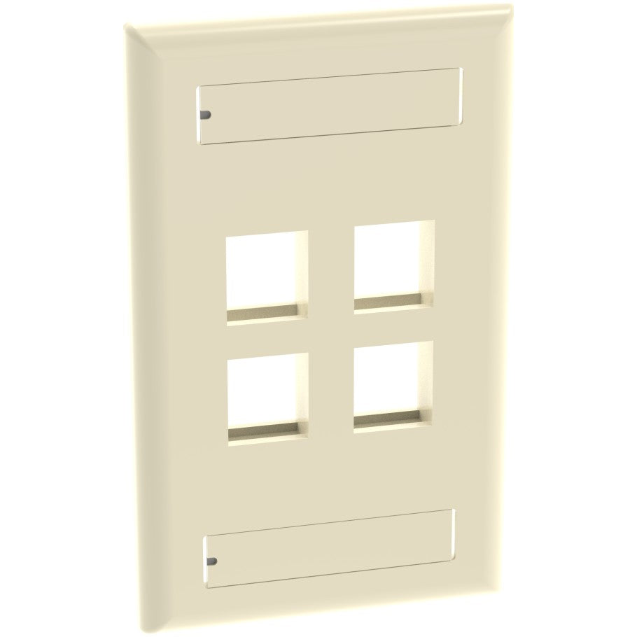 NetKey 1-Gang, Flush Mount Vertical Faceplate, 4-Port, Includes Label and label Covers. Electric Ivory