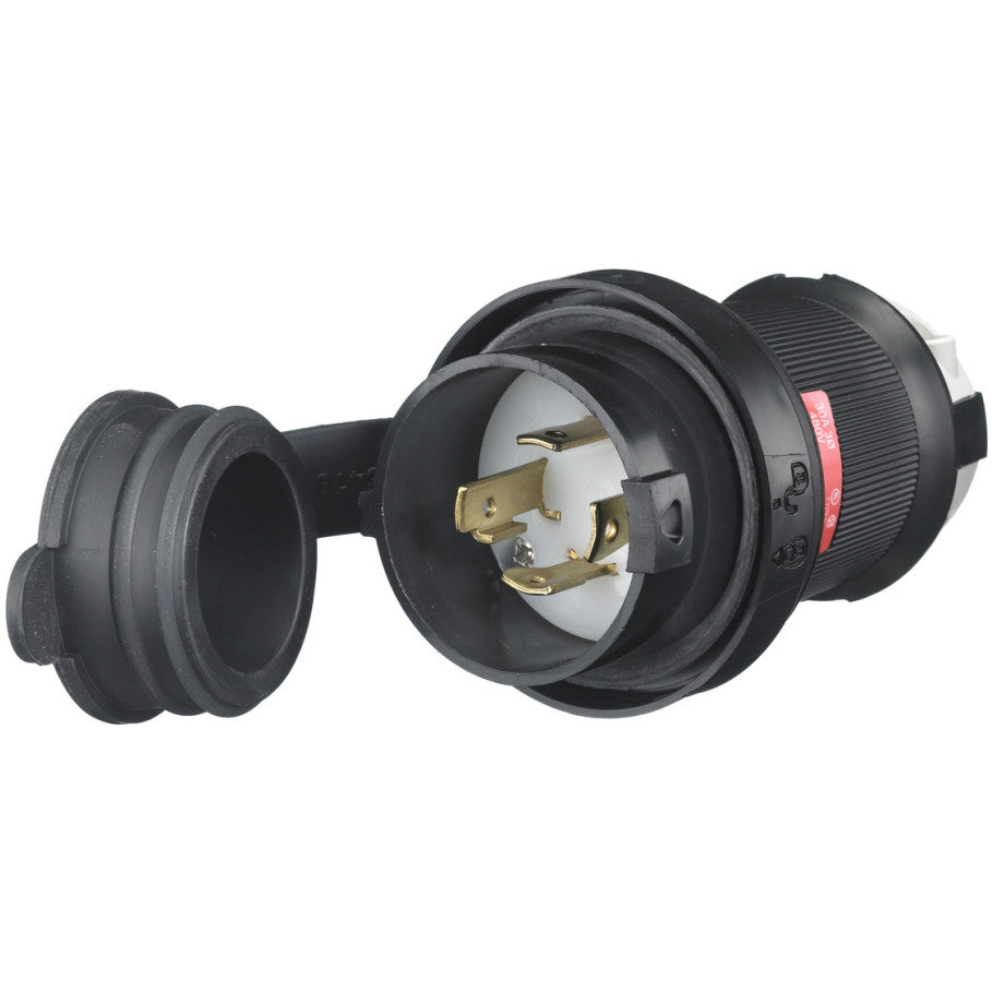Twist-Lock, Watertight Safety-Shroud, Male Plug, 30A 3-Phase Delta 480V AC, 3-Pole 4-Wire Grounding, NEMA L16-30P