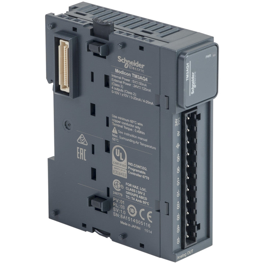 Analog output module, Modicon TM3, 4 outputs (screw) 24 VDC