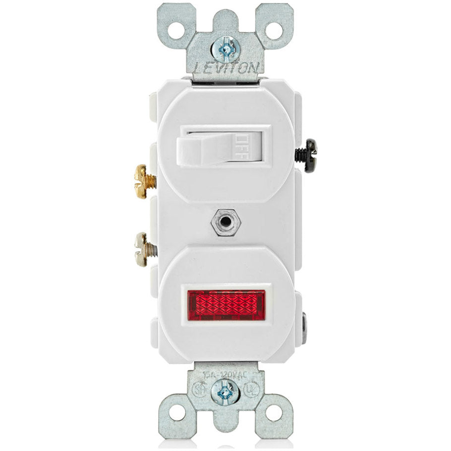 Thermoplastic Non Grounding Duplex Style Combination 120V Neon Pilot Light and 15A 120/277V AC Switch, White