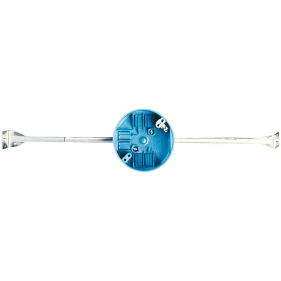Carlon Ceiling Box, 14.38 to 22.5 in. Adjustable Bar Hanger, Polycarbonate, Blue, 4 in. Diameter, Ground Lug/Screw